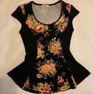 Woman's Black Floral Cap Sleeve Blouse by Persaya